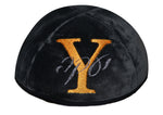 One big embroidered letter with vinyl name through