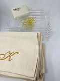 Hand Towels on lucite tray wrapped