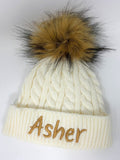 Thick baby/toddler cable knit pom pom hat